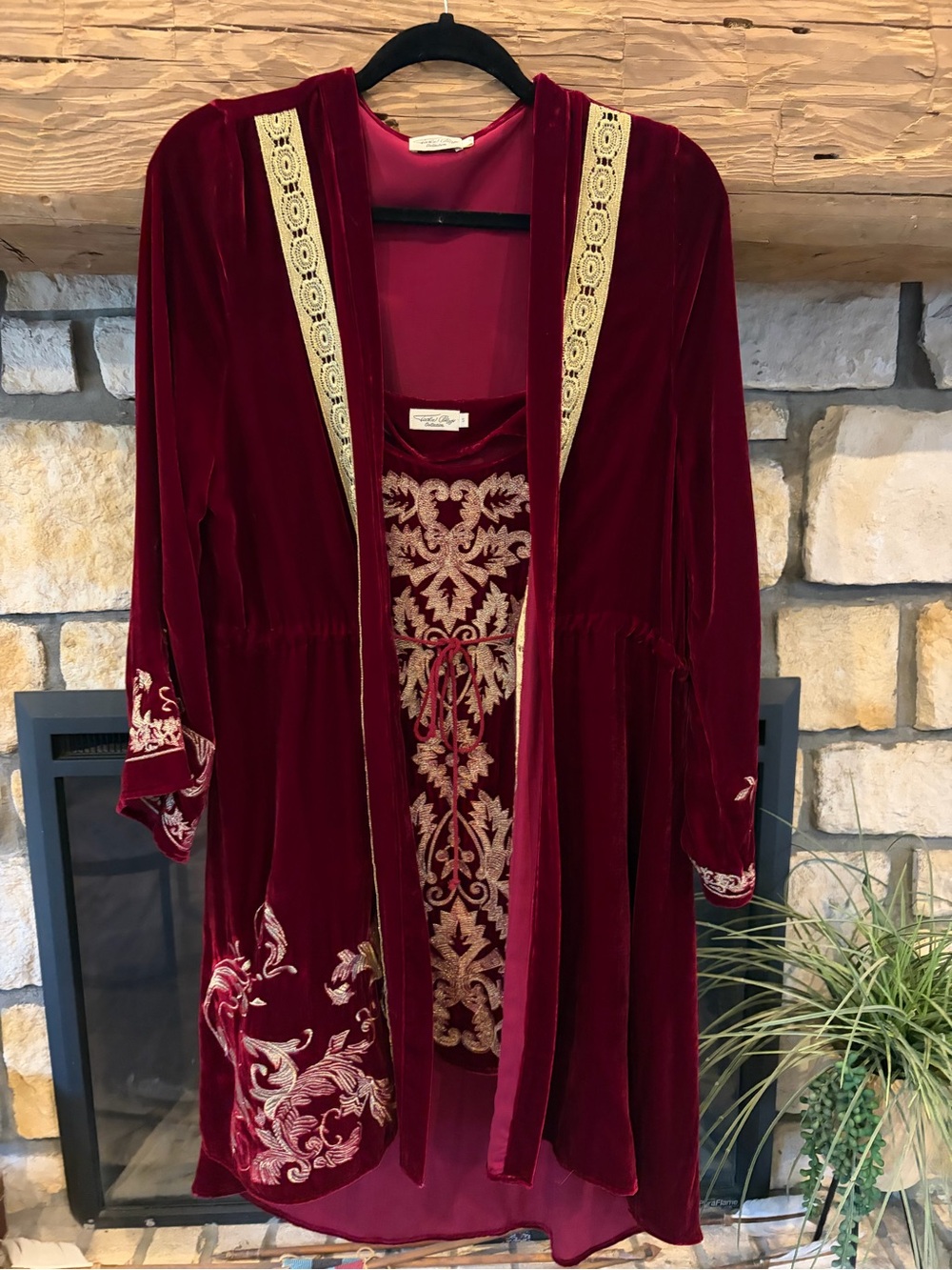 Tasha Polizzi Burgundy Velvet Robe and Embroidered tank Slip